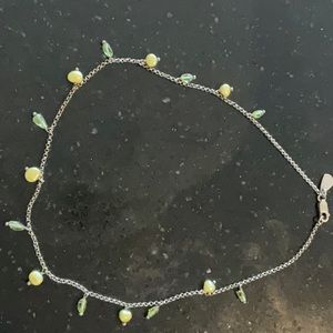 Silplada necklace, sterling silver with green pearlized and clear beads.